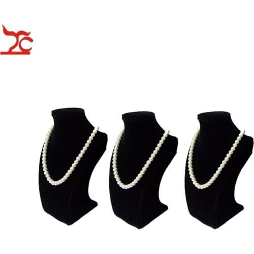 Wholesale 3Pcs Black Velvet Jewelry Display Bust Wooden Mannequin Necklace Organizer Chain Exhibition Storage Holder Stand 22cm