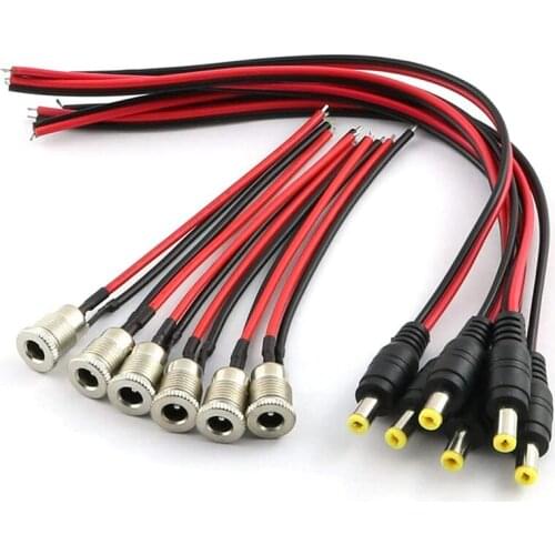 6Pcs DC Power Connectors 5.5 x 2.1mm Female Socket with Threaded Socket with Cable and Male Barrel Socket Plug with Wire