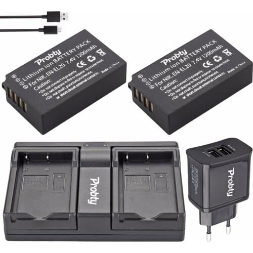 2PCS Probty 1200mAh EN-EL20 EN EL20 ENEL20 Rechargeable Li-Ion Battery + USB Dual Charger + Plug for NIKON 1 J1 J2 J3 S1 Camera