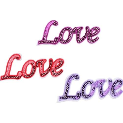 10pcs/lot Sequined Love Patch DIY Shoes Jeans Backpack Sewing Appliques Iron On Bags Garments Stickers Handmade Patchwork Bagde