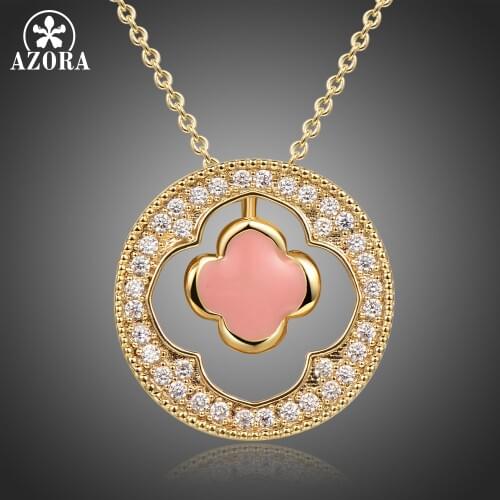 AZORA Fashion Pink Flower Buds Pendant Necklaces for Women Long Link Chain Necklace Paved Zircon Crystal Jewelry Gift TN0294