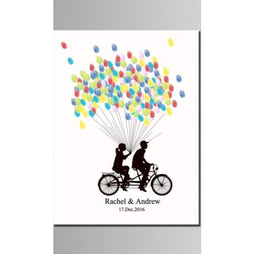 Free personalised the bride and groom bicycle lovers wedding leave fingerprint engagement party and wedding decoration name date
