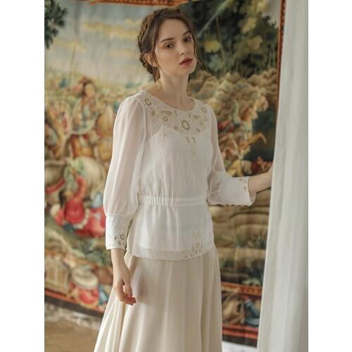 Spring Autumn Blouses Women Vintage Elegant MorI Girls Beading Embroider blusas mujer de moda 2020 Casual White Women Blouses