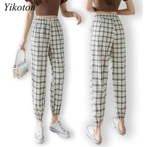 Pants For Women Black and White Plaid Pants Harlan Summer Womens Pants 2021 New High Waist Loose Casual Sports Pants Joggers
