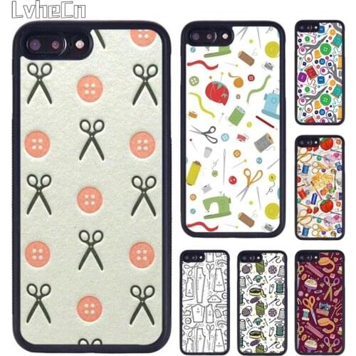 LvheCn Sewing Scissors Buttons Phone Case Cover For iPhone 5 SE 6s 7 8 Plus 11 12 Pro X XR XS Max Samsung galaxy S8 S9 S10