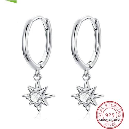 Dangle Earrings with Charm Genuine 925 Sterling Silver Bright Stars Earrings for Women Fine Jewelry 2021 New SCE759