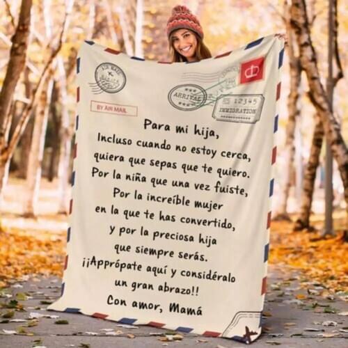 Spanish Languages Letter Mum to My Daughter Son Design Polar Fleece Blanket Blanket on Bed Home Textiles Blanket Best Gift