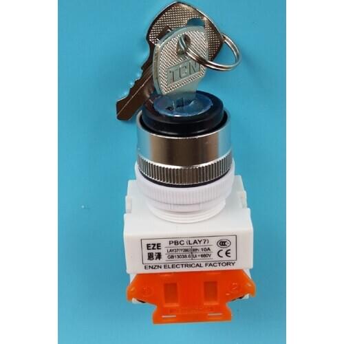 10pcs LAY37 Key Button Knob Auto Lock Switch YO90-11XB 2 Position