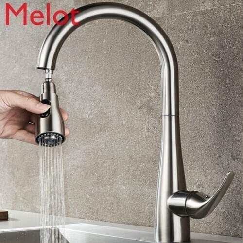 304 Stainless Steel Kitchen Faucet Hot and Cold Household Washing Vegetables Basin Pull-out Faucet faucet kitchen