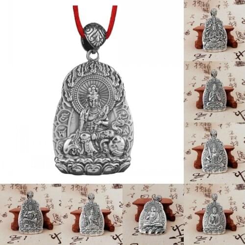 BOCAI 100% S999 Sterling silver pendant Zodiac Eight trigrams life Guardian buddha rotatable Pure Argentum Amulet for men women