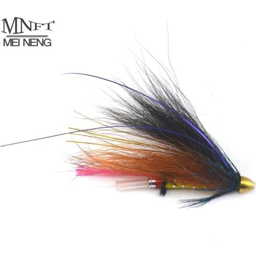 MNFT 4PCS Copper Cone head Grizzly Tube Fly Orange & Black Color Salmon Steelhead Fishing Flies for Salmon Trout And Steelhead