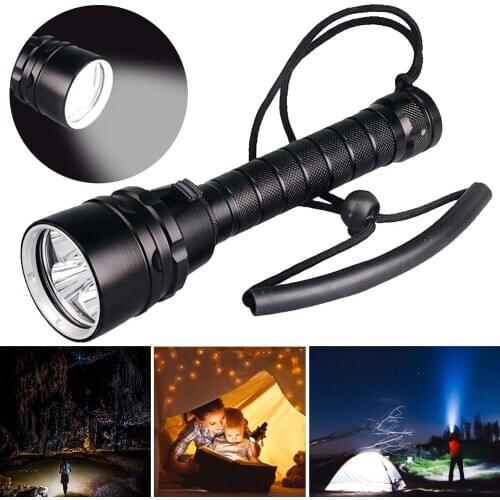 Powerful LED Scuba Diving Flashlight Super Bright Diver Light Underwater Torch Lamp Waterproof