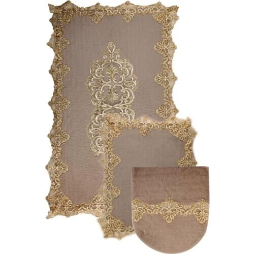 Gray Gold Palace 3lu Dowries French lace Aplikli Toilet Seat Pad Bath Mat Set