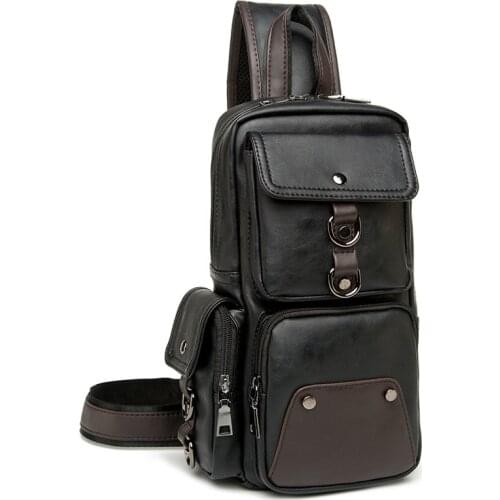 New Fashion Mens Chest Bags Luxury Leather Shoulder Bags for Mens Cross Body Side Male Breast Bags Multi-pocket Shoulder Bags