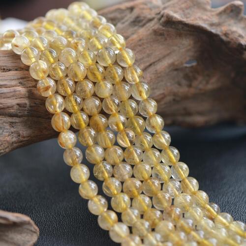 Joanlyn Grade A Natural Gold Rutilated Quartz Beads NOT Dyed 5mm 5.5mm 6mm 7mm 7.5mm Smooth Polished Round 15 Inch Strand RQ06
