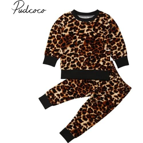 2019 Brand New 1-6Y Toddler Kids Baby Girls 2PCS Leopard Clothes Long Sleeve Pullover Sweatshirt Tops+Long Pants Casual Fashion