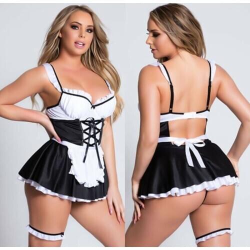 New Sexy Porno Lingerie Babydoll Erotic Costume Woman Uniform Temptation Lace Maid Dress Underwear Erotic Role Nightwear