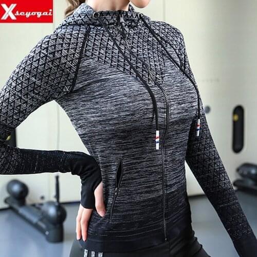 New Store New Women Long Sleeves Sport Running Hoodies Casual Zipper Pocket Yoga Shirts Hooded Slim Fit Sweatshirt Jacket Coat