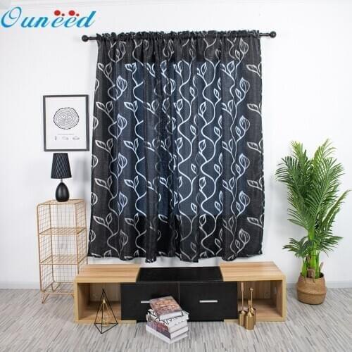 Ouneed 2pcs Hollow leaves Silver pattern Window Curtains Trees Sheer Tulle Window Curtains Voile Drape Valance Panel Fabric 2021