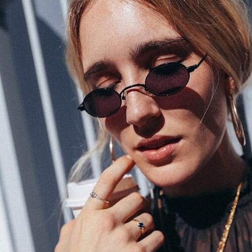 Retro Small Oval Sunglasses For Women Unisex Metal Frame 2021 Vintage Brand Designer Color Lenses Sun Glasses UV400