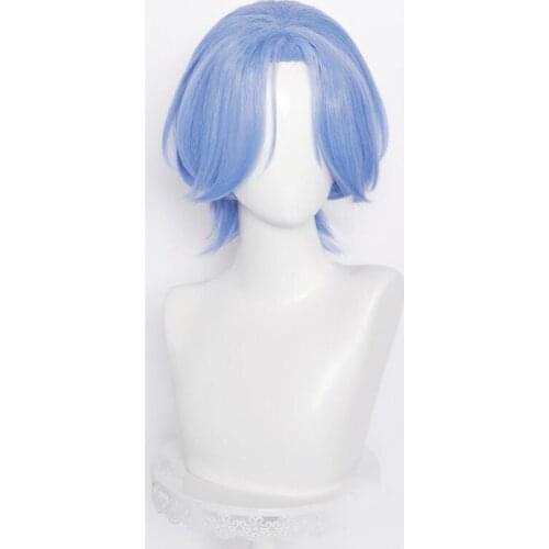 Anime SK Langa Cosplay Wig Light Blue Short Straight Middle Part Mullet Heat Resistant Hair Role Play SK8 the Infinity SK Eight