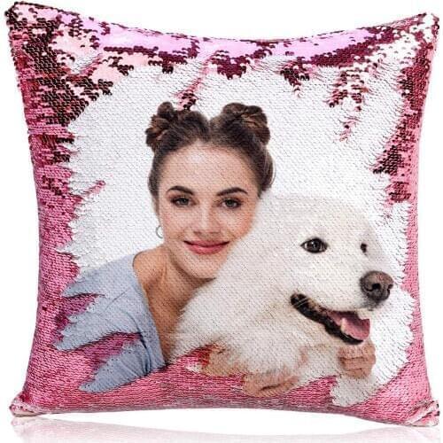 Personalized Sequin Pillow with Your Photos, Custom Love Photos, Magic Reversible Mermaid Sequin Throw Pillow Gift