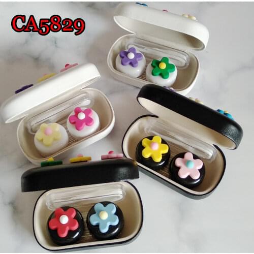 Portable Iron Flower Contact Lens Box with Tweezers Stick Eyewear Accessories CA5649