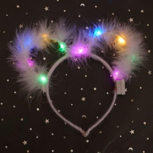 20pcs Women Girl Glowing Feather Hairband Colorful Night Club Bar Light Up Luminous Animal Ear Headband Christmas Wedding Party