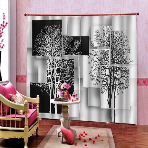 Simple geometric curtain For Living room bedroom Blackout Curtains trees home drapes
