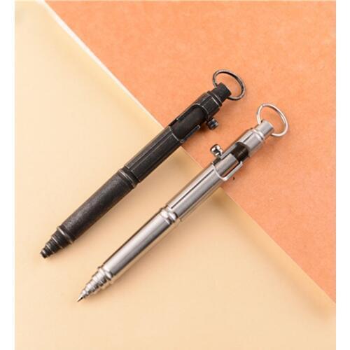 EDC Outdoor Self-defense Retro Stainless Steel Machine Gun Pen Stainless Steel Bolt Type Tactical Pen Hanging Ring Accessories