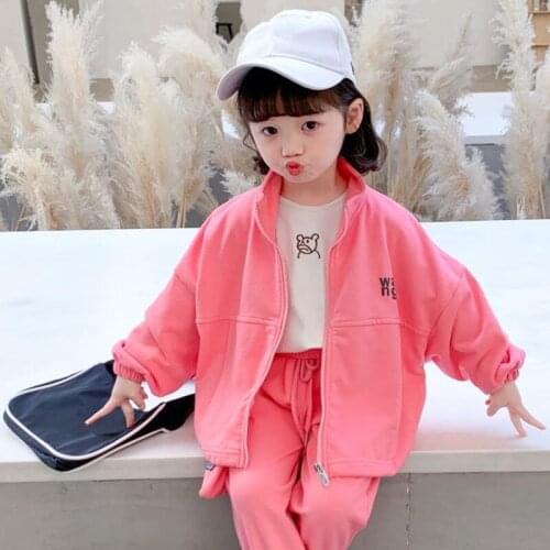 Toddler Girls Sport Suits New Casual Spring Autumn Long Sleeve Zipper Jacket Coat+Pant Two Piece Outfit Childrens Set For 2-8Y
