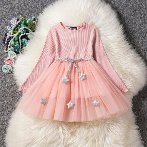 Star Long Sleeve Knit Dress For Girls Autumn Winter Princess Dress Birthday Party Dress Children Casual Clothing Vestidos 3-8 Y