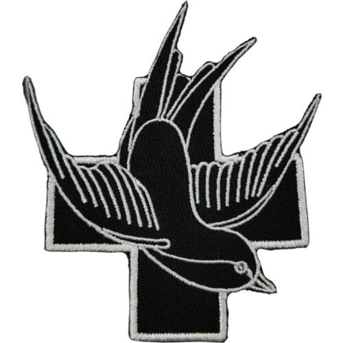Swallows and crosses embroidery patch Custom logo DIY chest size animal applique iron on front patch stickers for jacket t-shirt