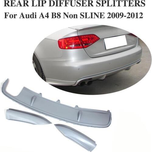 Rear Diffuser Lip and Splitter Spoiler For Audi A4 B8 Non-Sline Bumper 2009-2012 3PCS/Set PU Unpainted Grey