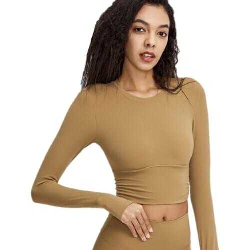 Women Side Elastic Band Yoga Shirts With Chest Pad Quick-Drying Elastic High Quality Long-Sleeve Running Fitness Sport T-Shirt