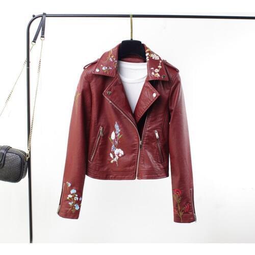 2019 new women Korean version of the motorcycle clothing leather jacket short section ladies jacket embroidery pu leather