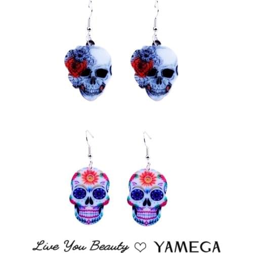 Trendy Sugar Skull Earrings Statement Double Side Painted Drop Cute Funny Resin Earrings For Women Girls Fashion Jewelry