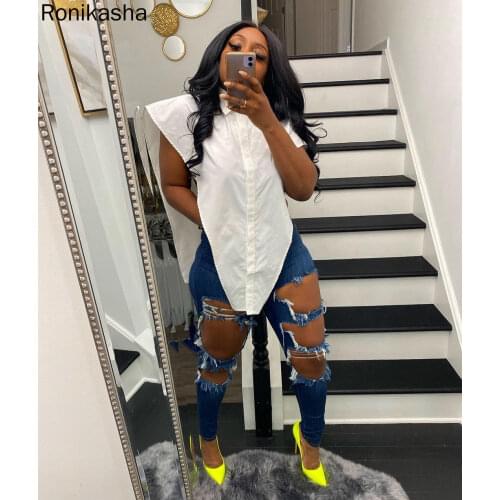 Ronikasha Womens Tops Sexy Casual Turndown Collar Split Blouse Street Clubwear