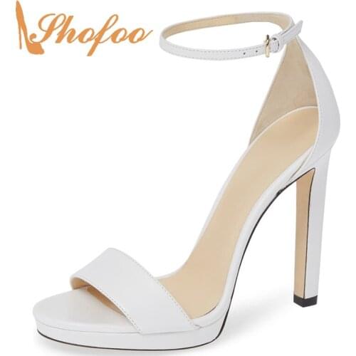 Summer White Ankle Strap High Stilettos Platform Sandals Woman Thin Heels Buckle Large Size 12 15 For Ladies Shoes Elegant Dress