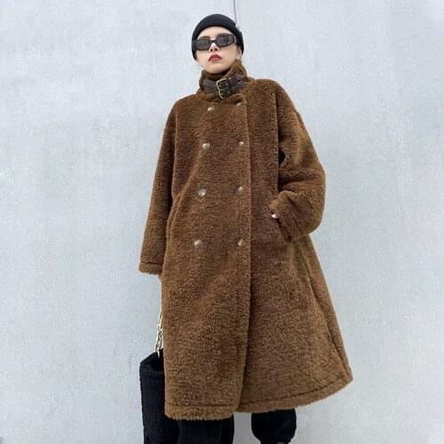 2020 Large Size Long Women Winter Teddy Coat Plus Sizes Warm Artificial Women Fleece Jacket Female Oversized Fashion Outerwear