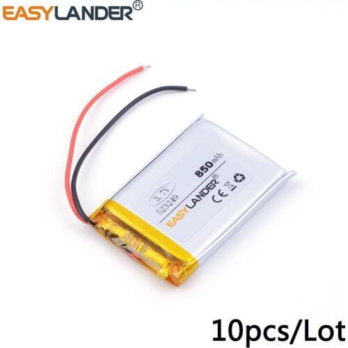 10pcs /Lot 3.7v lithium Li ion polymer rechargeable battery 523249 850mAh electric core MP3 player navigation drive recorder
