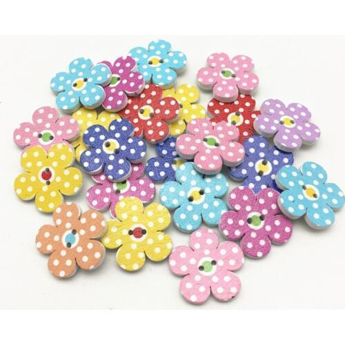 200pcs 20mm Mixed Dots Spotted Wooden Flower Buttons Sewing Embellishments Scrapbooking Cardmaking Crafts Button