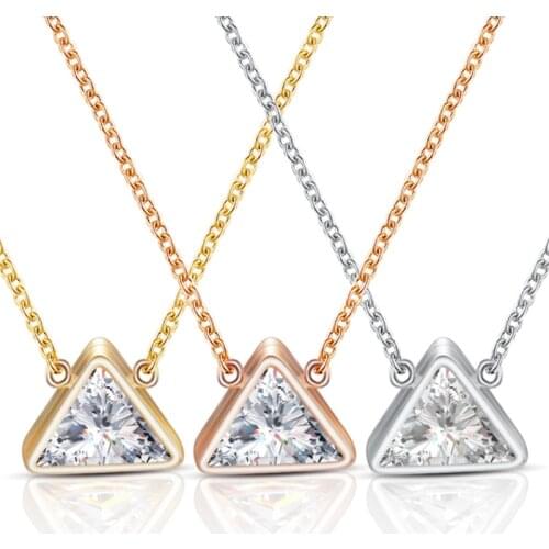 2021 High Quality Simple geometric triangle stainless steel necklace Crystal from Swarovskis 3 Colors Fit Women and female