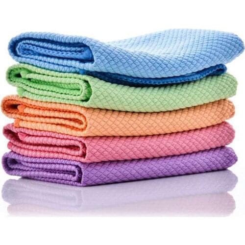 5pcs Microfiber Car Cleaning Cloth with Fish Scale Surface Design Premium Super Absorbent No Residue Dish Cleaning Cloth