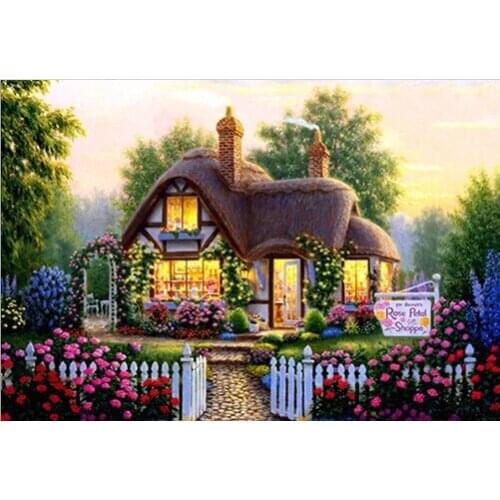 5D Full Drilled Diy Diamond Painting Handmade Scenery Hut Cabin Garden Cross Stitch Resin Square Diamond Sets Diamond Embroidery