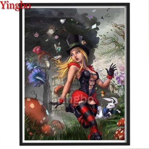 Diamond Mosaic Full Square 5D Diamond Painting Cartoon Wonderland Girl and Bunny Pictures Of Rhinestones Diamond Embroidery
