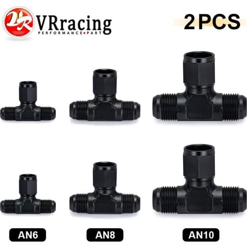 Aluminum Flare Tee Fitting AN6 AN8 AN10 Female To Male Tee On Side Thread Fitting Adapter Black 2 Pack