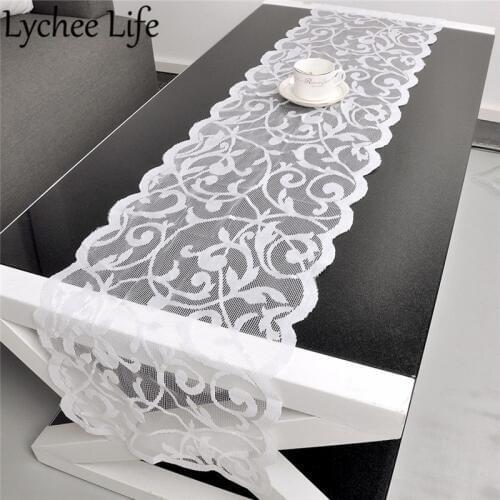 White Vintage Lace Table Runner Dresser Scarf Solid Color Classic Table Runners Modern Home Hotel Party Table Decor