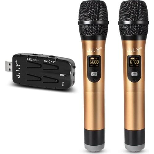 J.I.Y 2 in 1 K Song Wireless Microphones for TV PC with Audio Card USB Receiver and LED Display