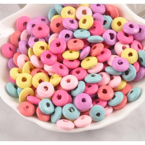 Mixed Color Flat round Wooden Wheel Beads Fit Jewelry Handmade 5x10mm 100pcs MT0559X
